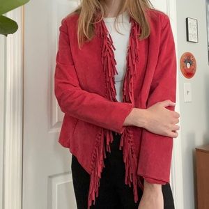 Dialogue Women’s Red Suede Leather Fringe Jacket size xs | nashville trip jacket